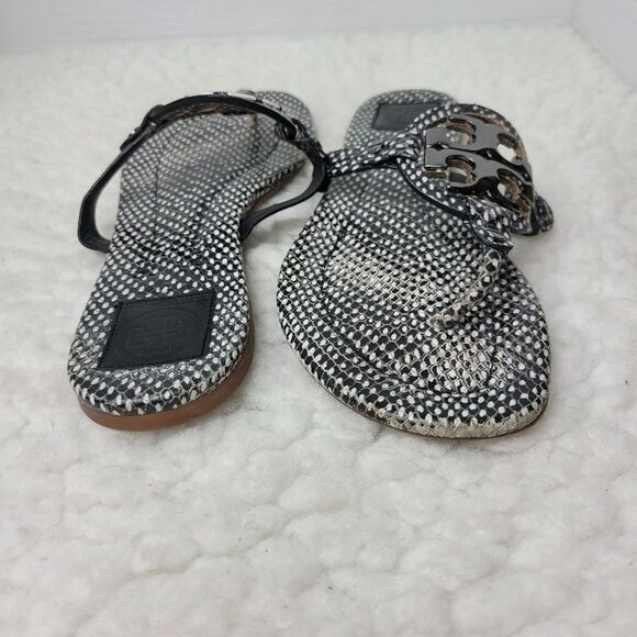 Tory Burch Miller 2 Pewter Metal Logo Beige Brown Snake Print - Picture 7 of 9